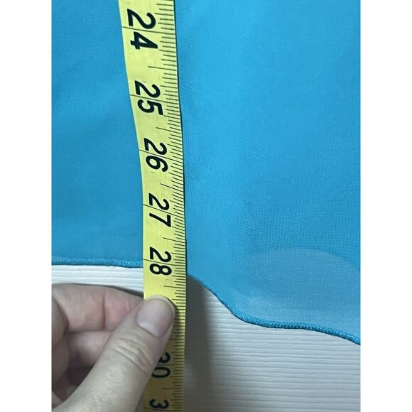 LuLaRoe Lola Skirt Size M Blue Yellow Sheer Lined Midi Skirt Elastic Waist Boho - Picture 4 of 8